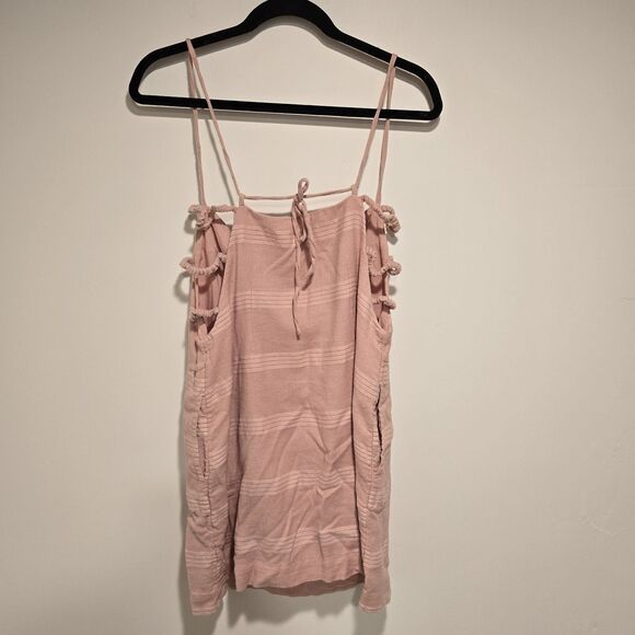 Free People Simone Mini Dress Blush Pink Cotton Linen Blend Medium Womens  Boho - Picture 8 of 12